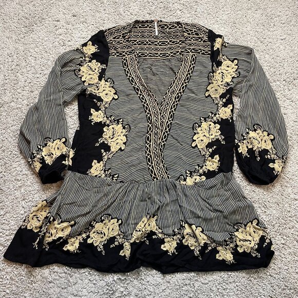 Free People Womens Floral Tunic Dropwaist Boho Top Small - Picture 1 of 9